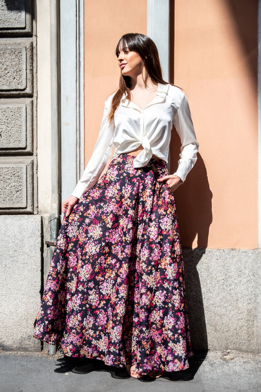 Gonna Malu’ Chiffon nero con fiori