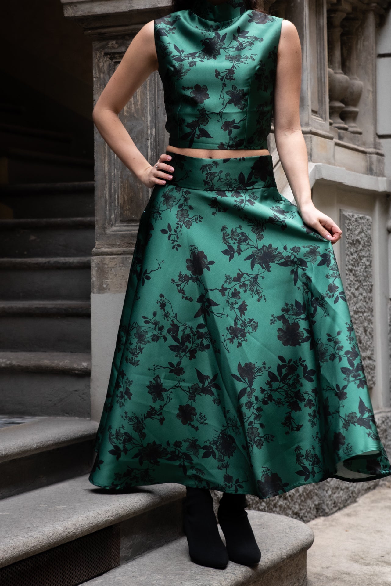 Gonna Valentina Fiori Verde Bosco