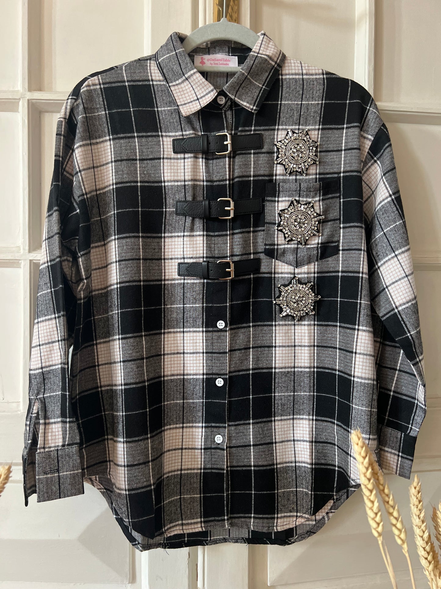 Camicia Bianca Quadri Neri Lacci e fiocchi di neve