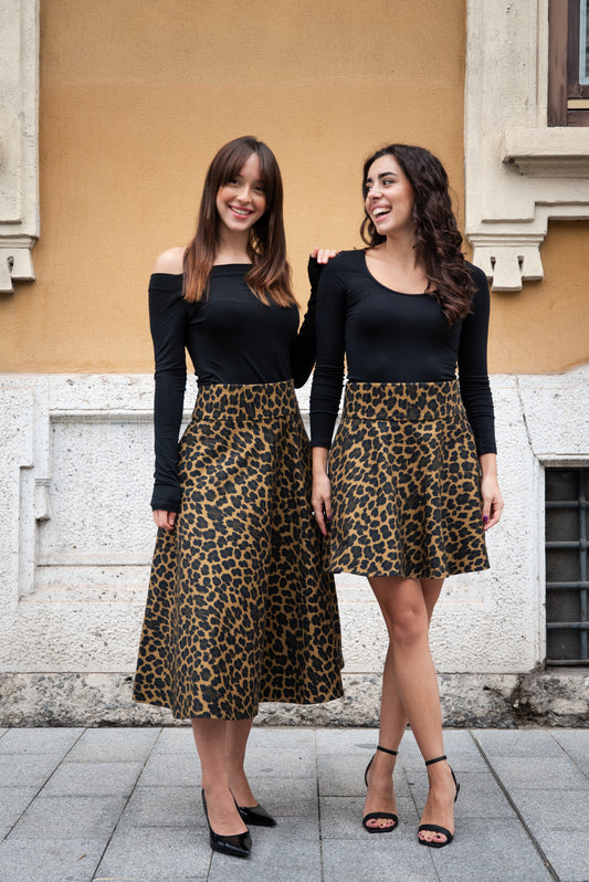 Gonna Valentina lunga in jeans Leopardo