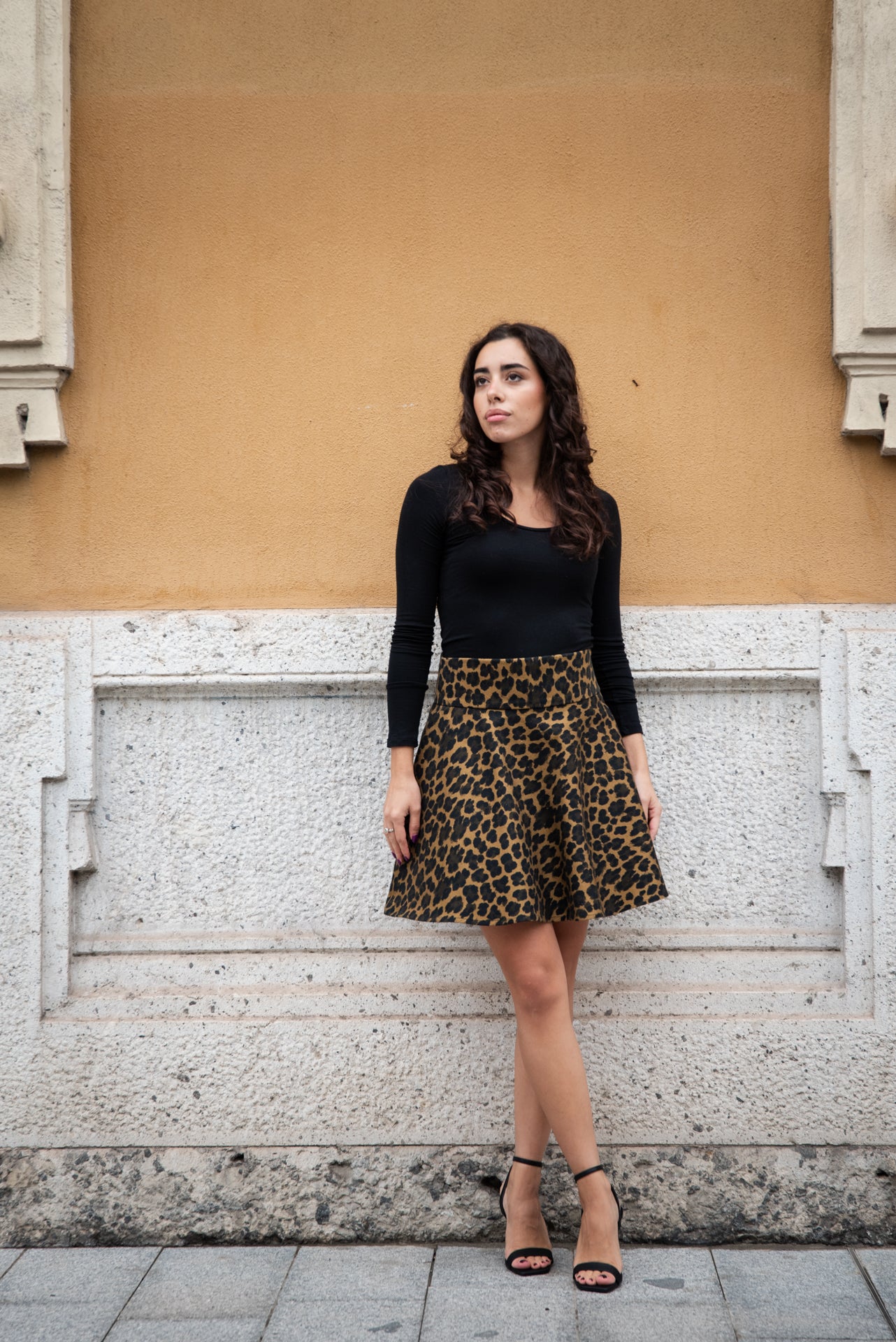 Gonna Valentina Corta Jeans Leopardo