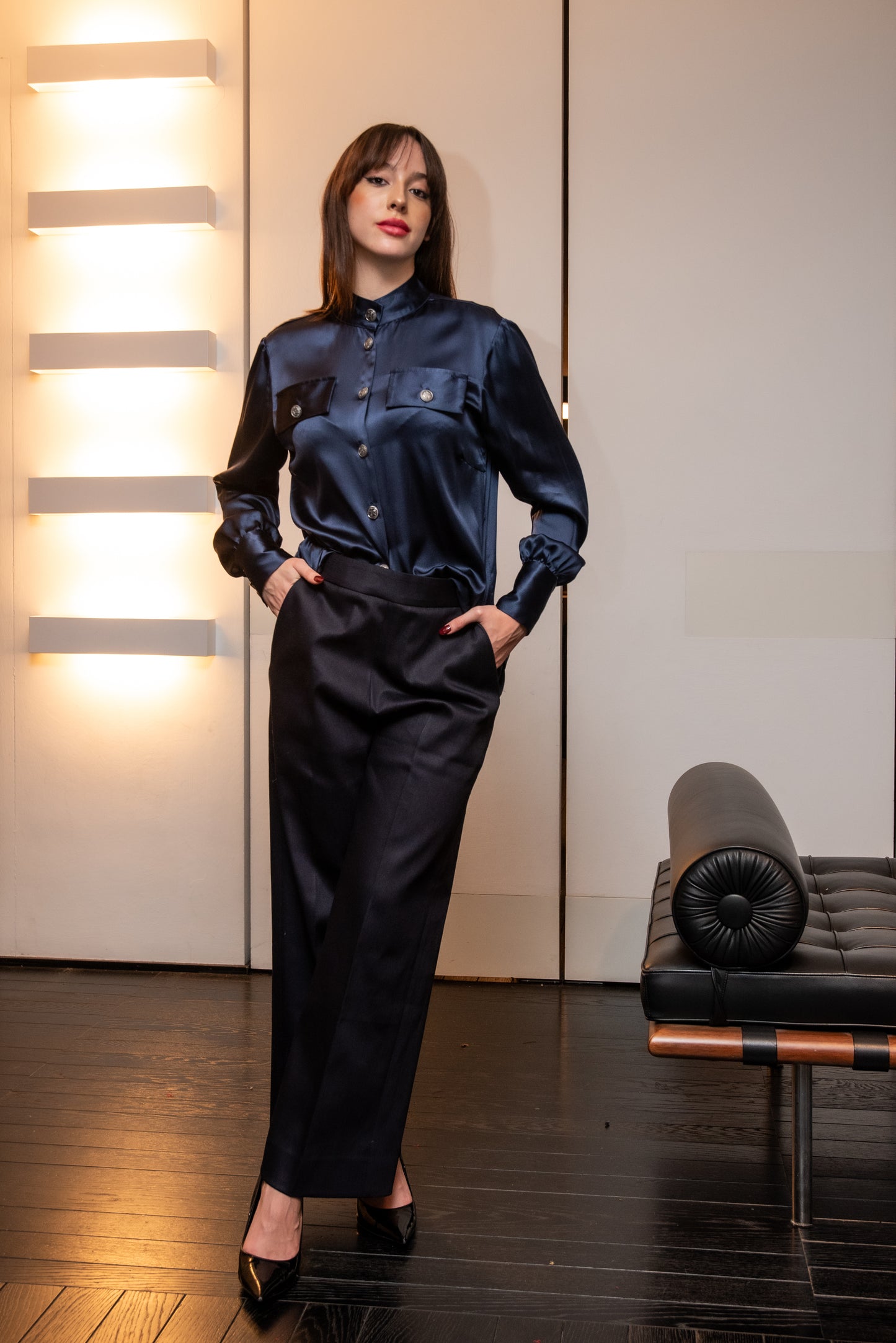 Top bottoni oro Modello TOKYO Blu