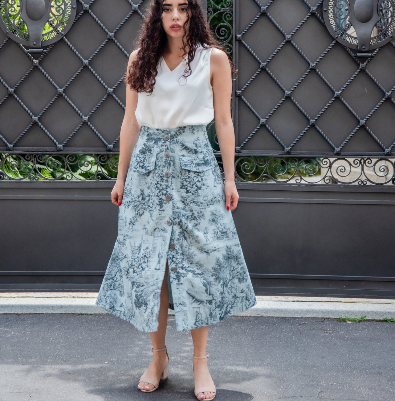 Gonna Toile de Jouy Azzurro Cielo