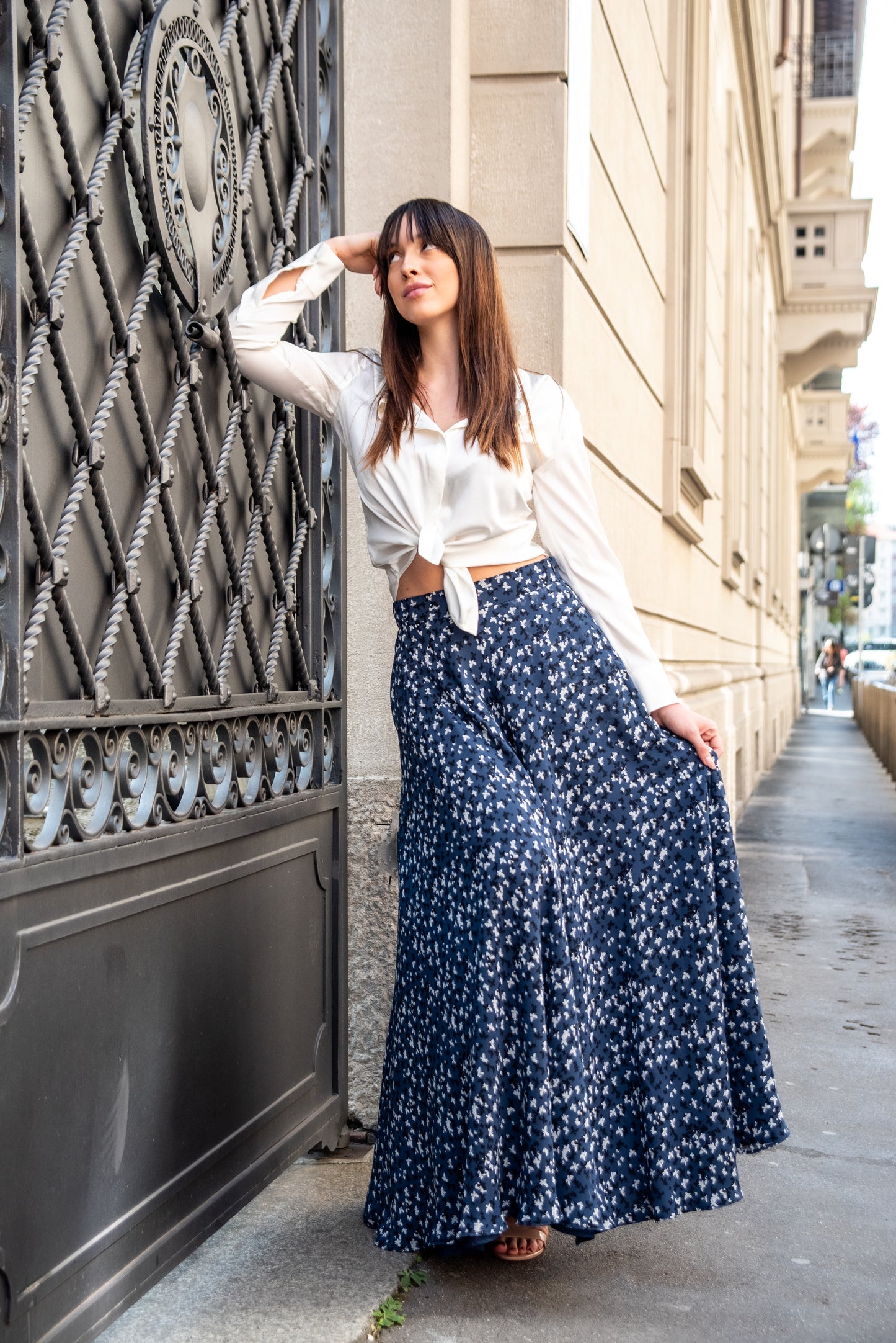 Gonna Malu’ Chiffon azzurro polvere con farfalle