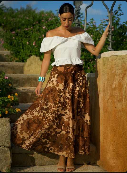 Gonna Valentina Foglie Beige Douchesse