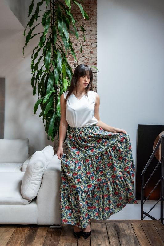 Gonna Franci Cotone Liberty Verde