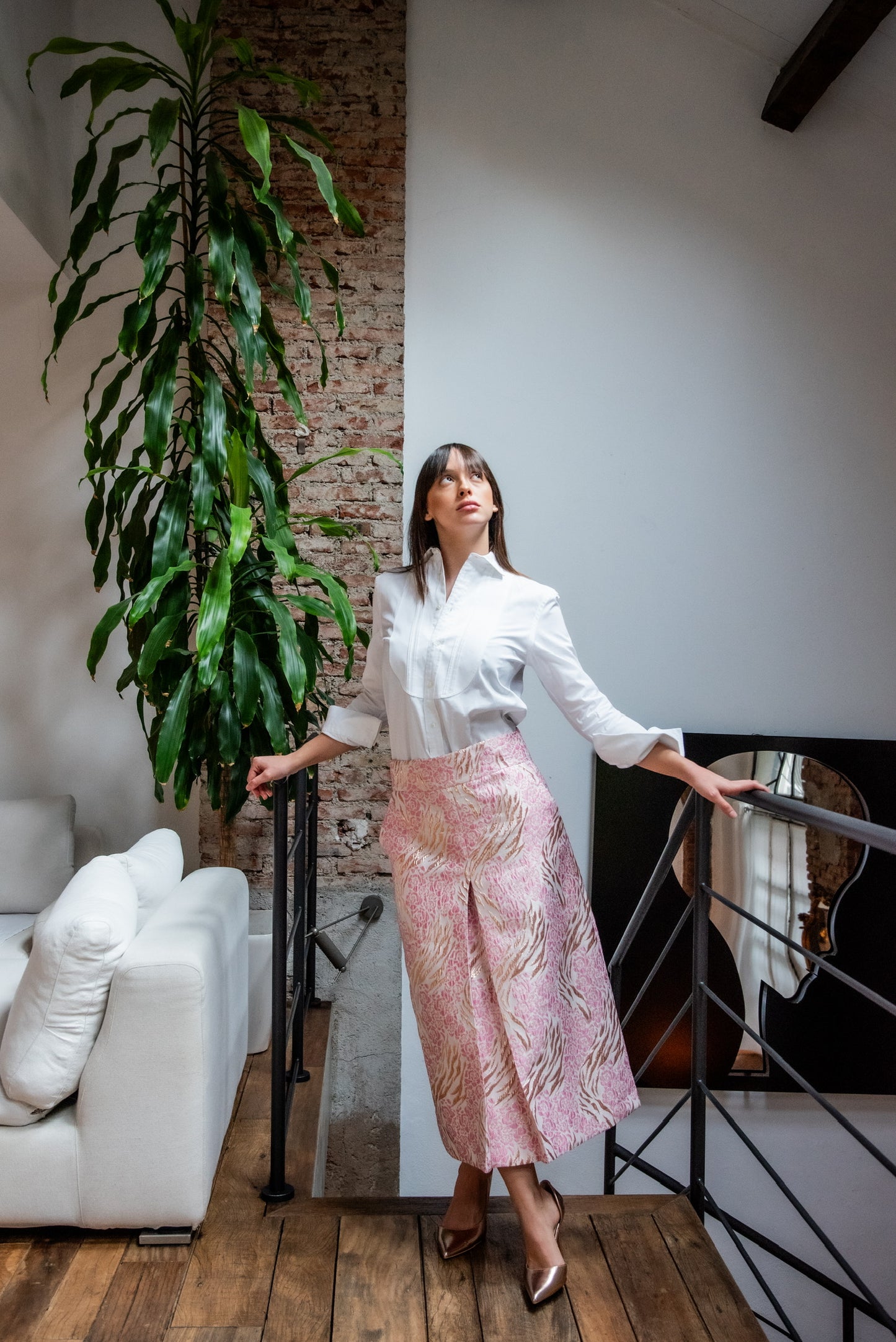 Gonna Alina Broccato Rosa