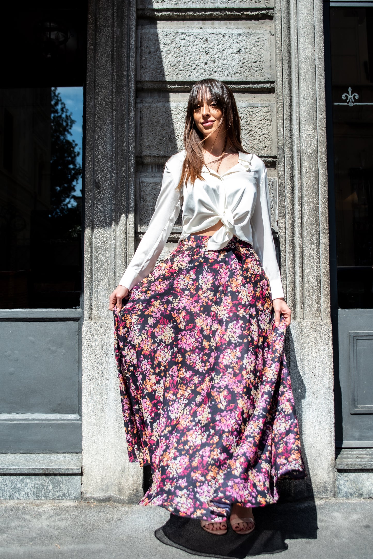 Gonna Malu’ Chiffon nero con fiori