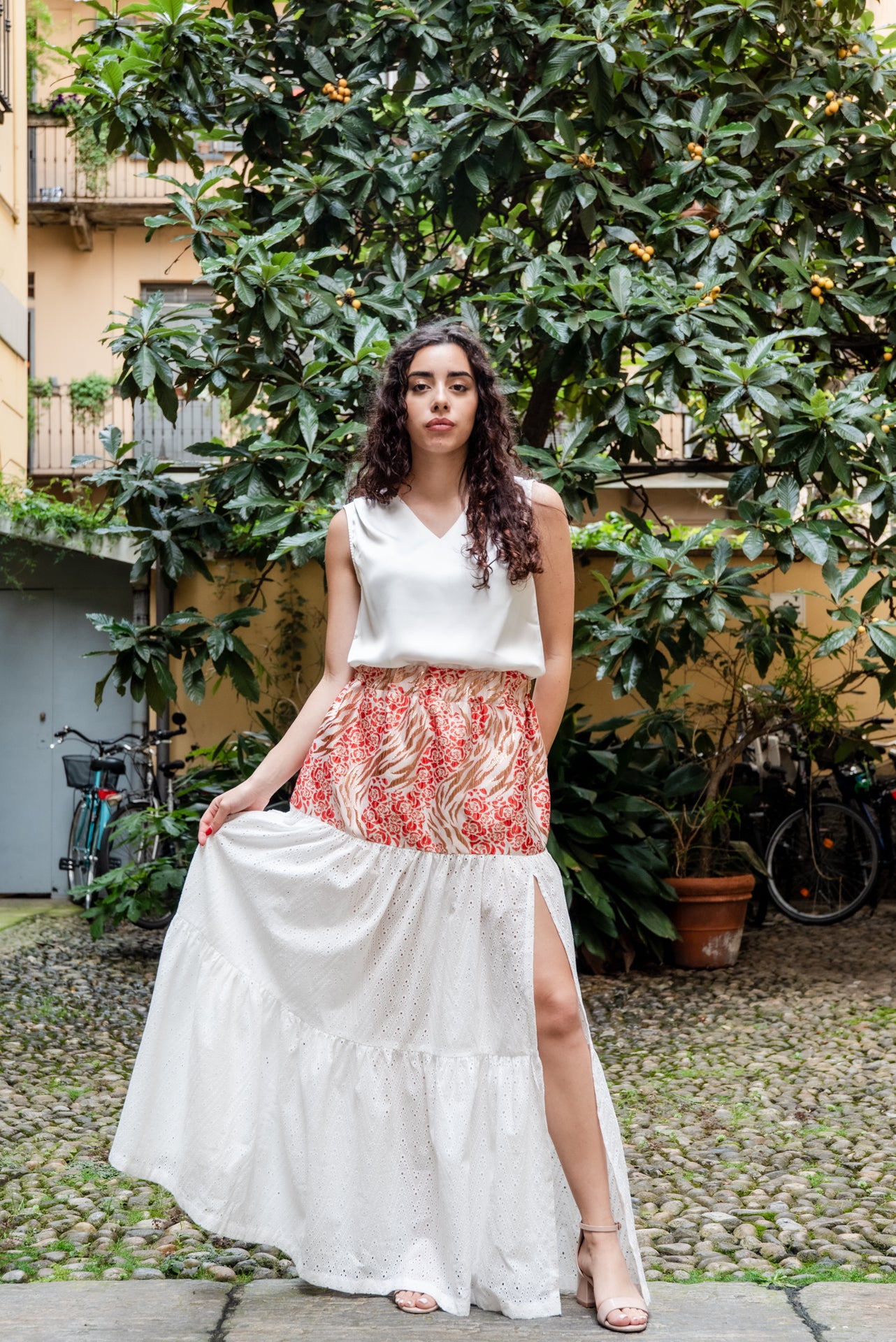 Gonna Franci Broccato Melograno e Cotone Ricamato