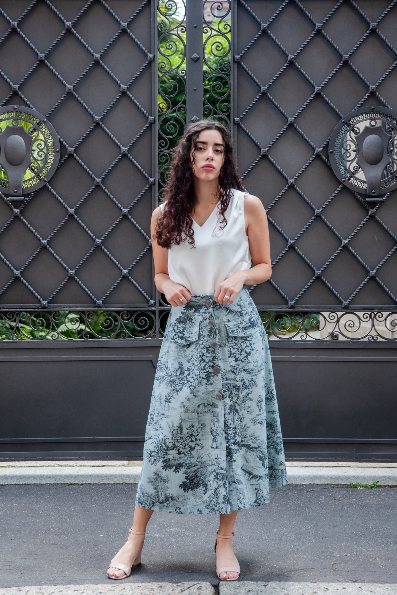 Gonna Toile de Jouy Azzurro Cielo
