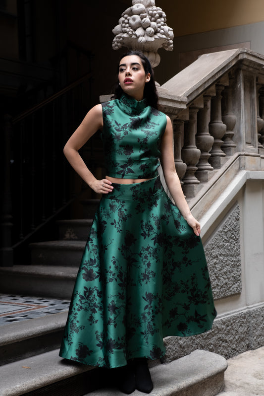 Gonna Valentina Fiori Verde Bosco