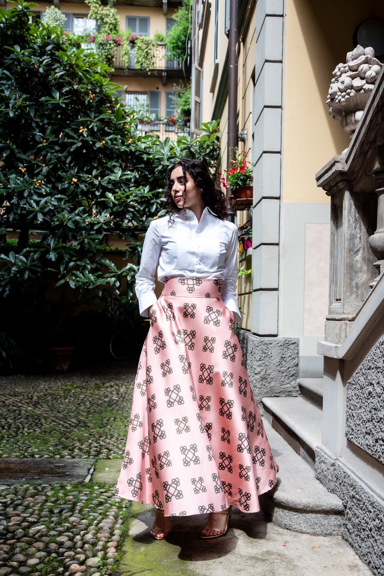 Gonna Valentina Catene Tessuto Douchesse Cipria