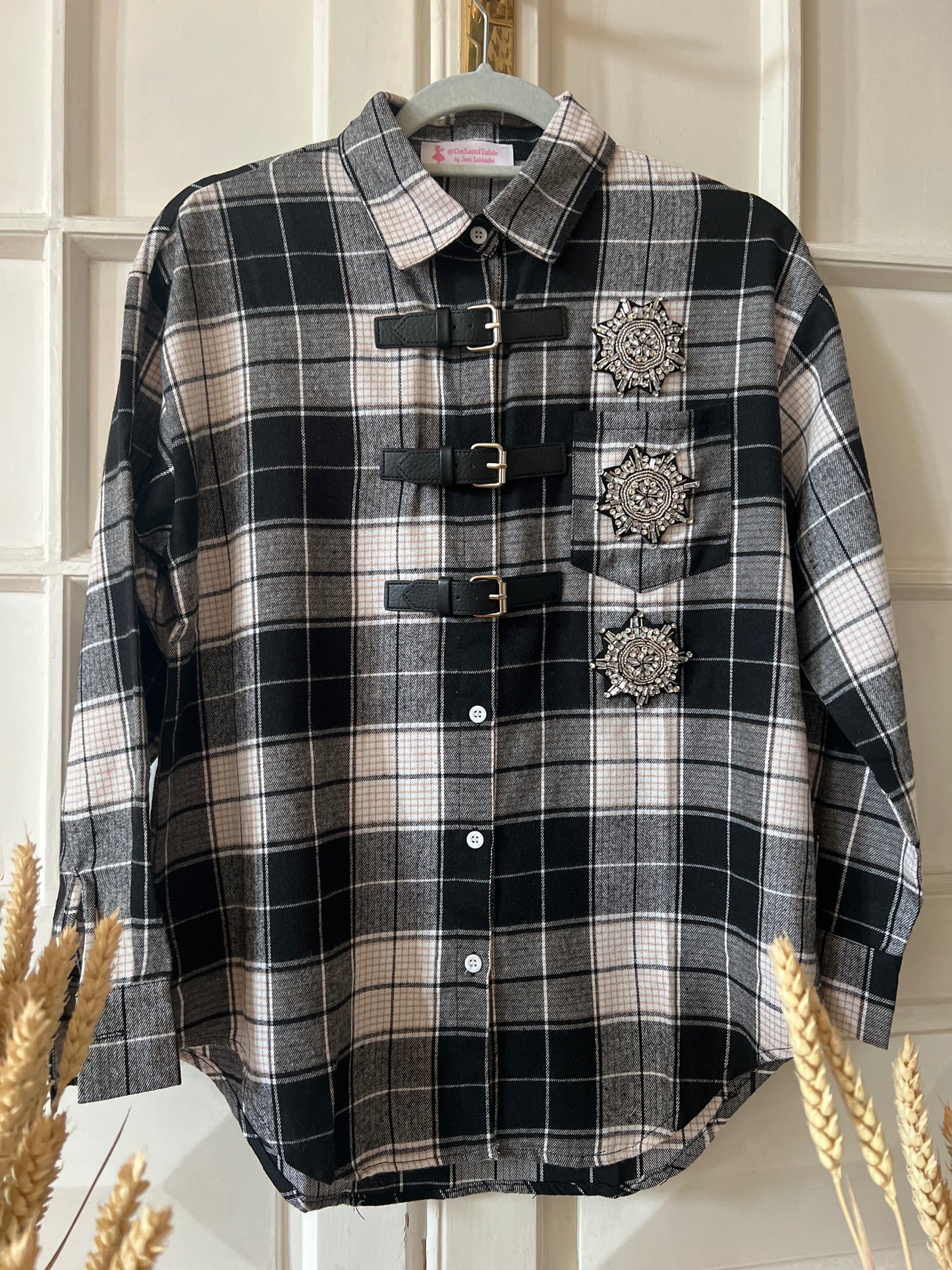 Camicia Bianca Quadri Neri Lacci e fiocchi di neve