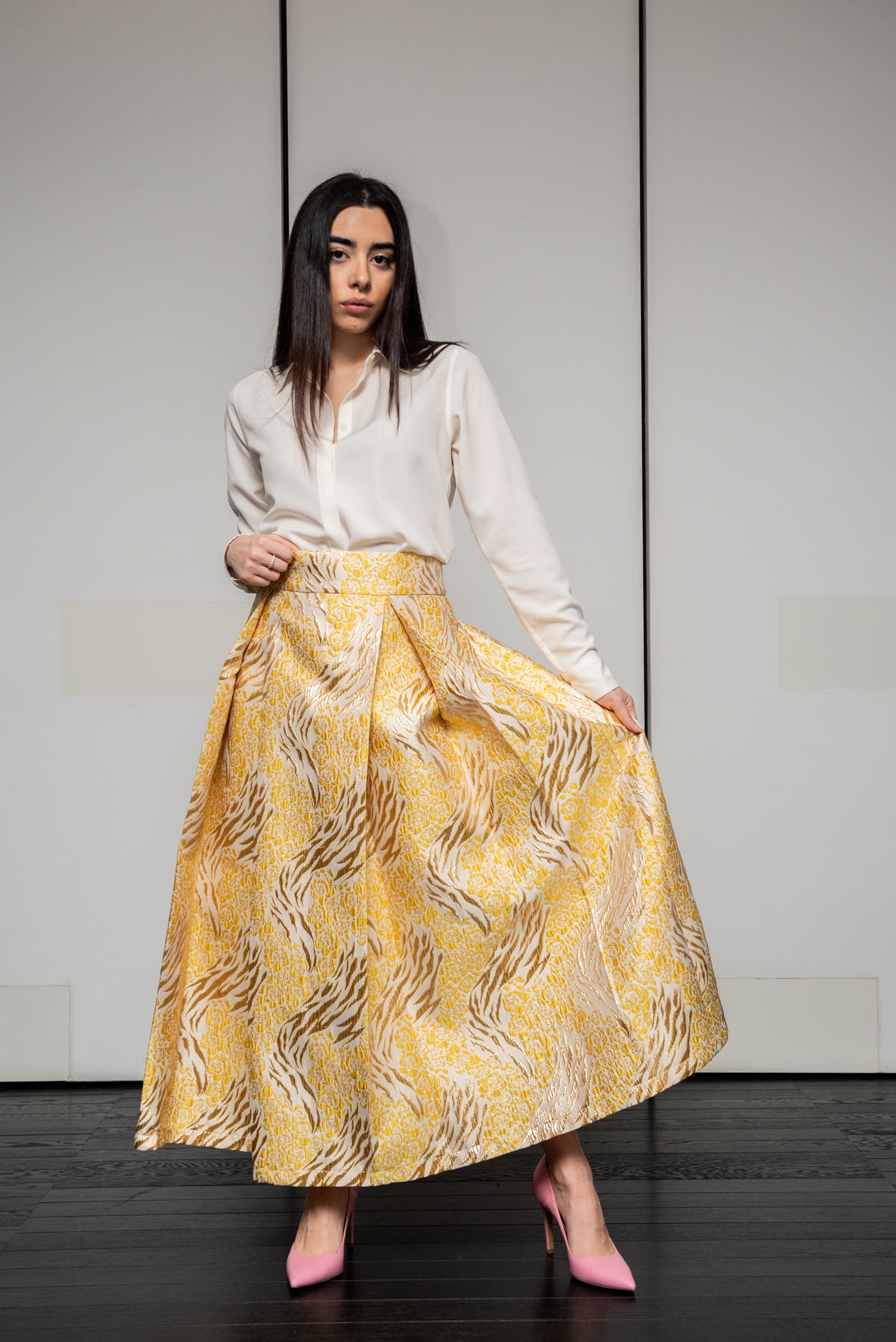 Gonna Robi Broccato giallo limone