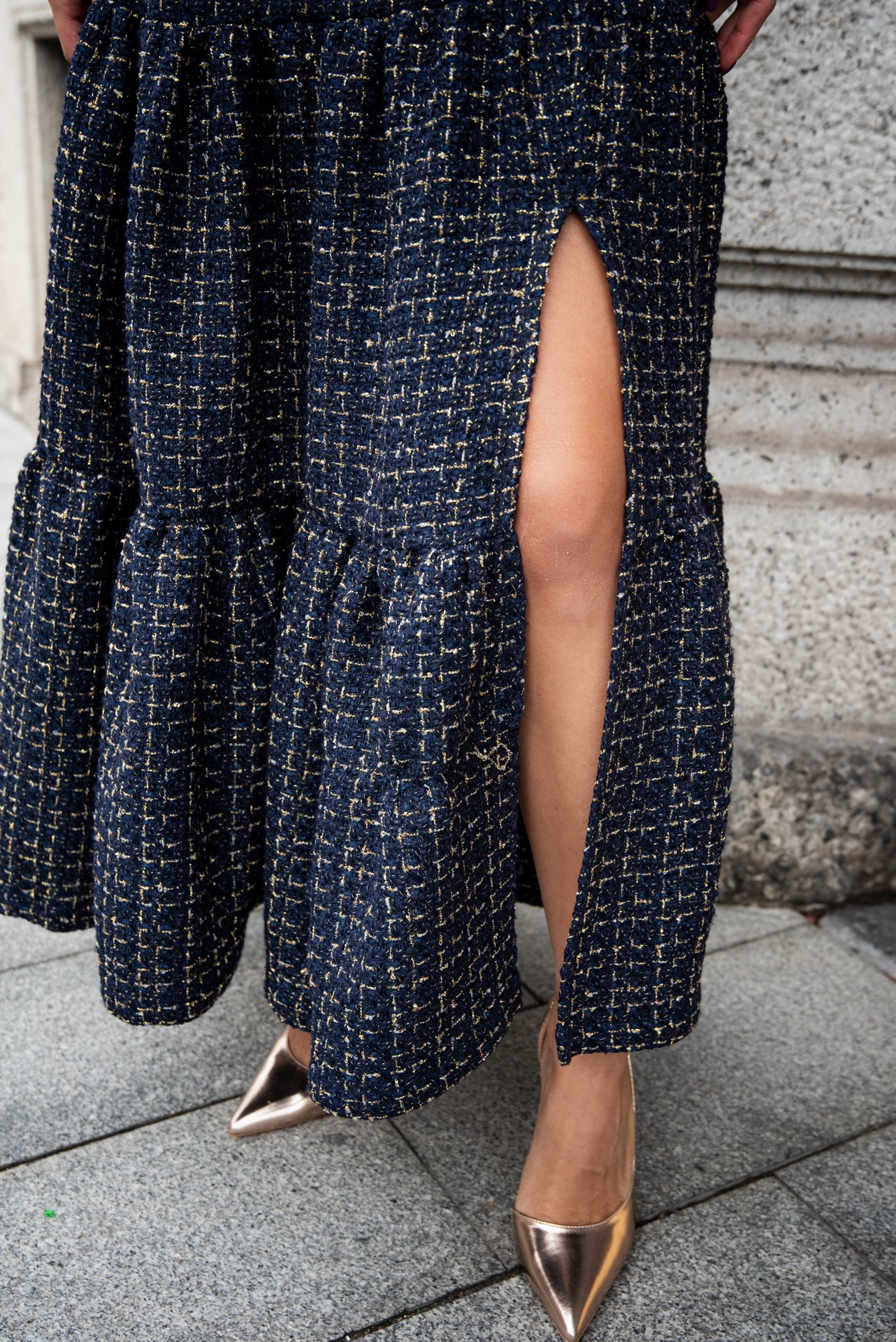 Gonna Franci Tweed Blu e Oro