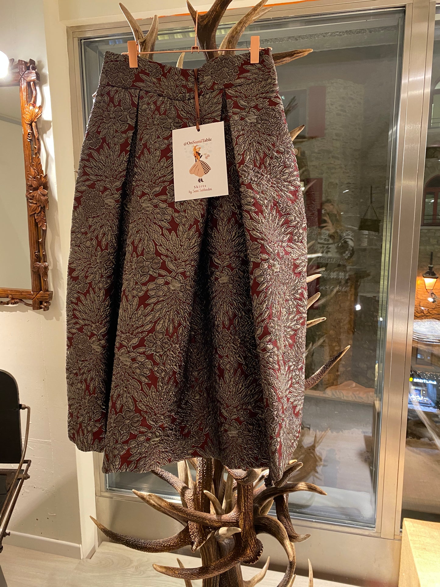 Gonna Robi Broccato Bordeaux e Argento