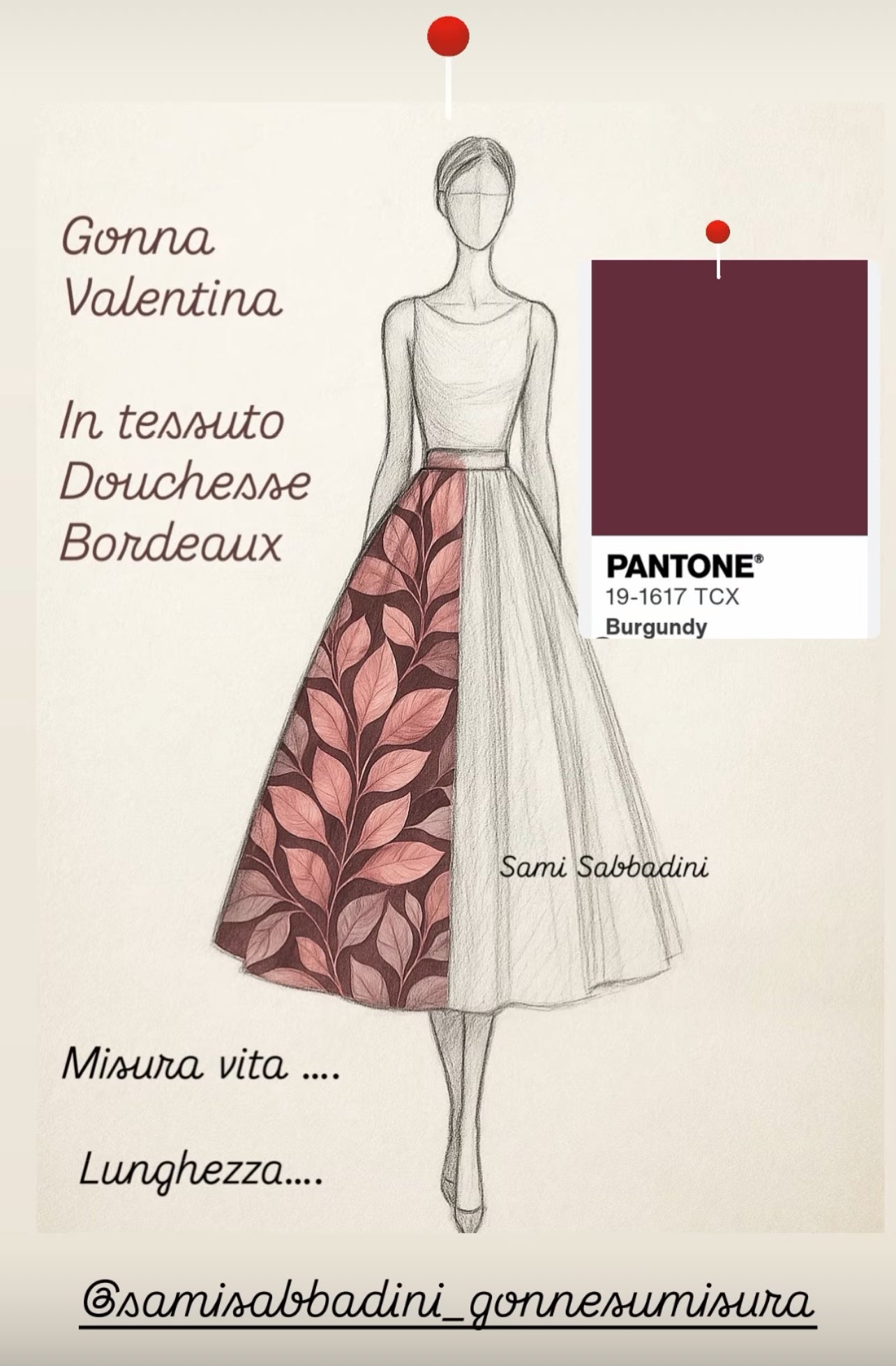 Gonna Valentina Foglie Burgundy