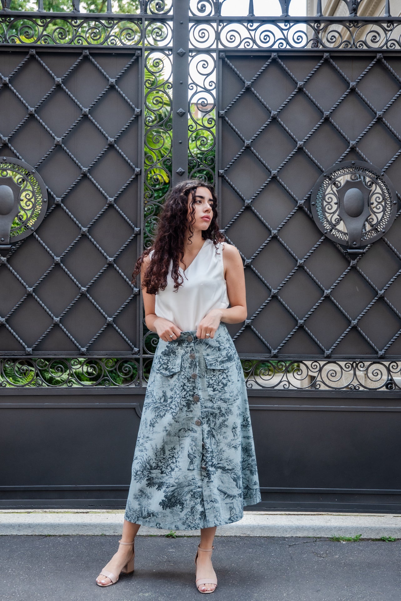Gonna Toile de Jouy Azzurro Cielo