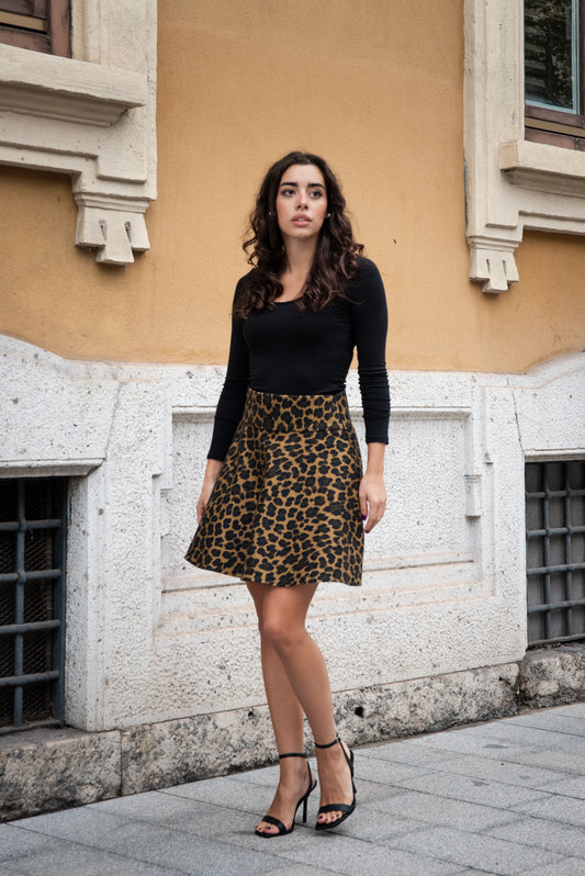 Gonna Valentina Corta Jeans Leopardo