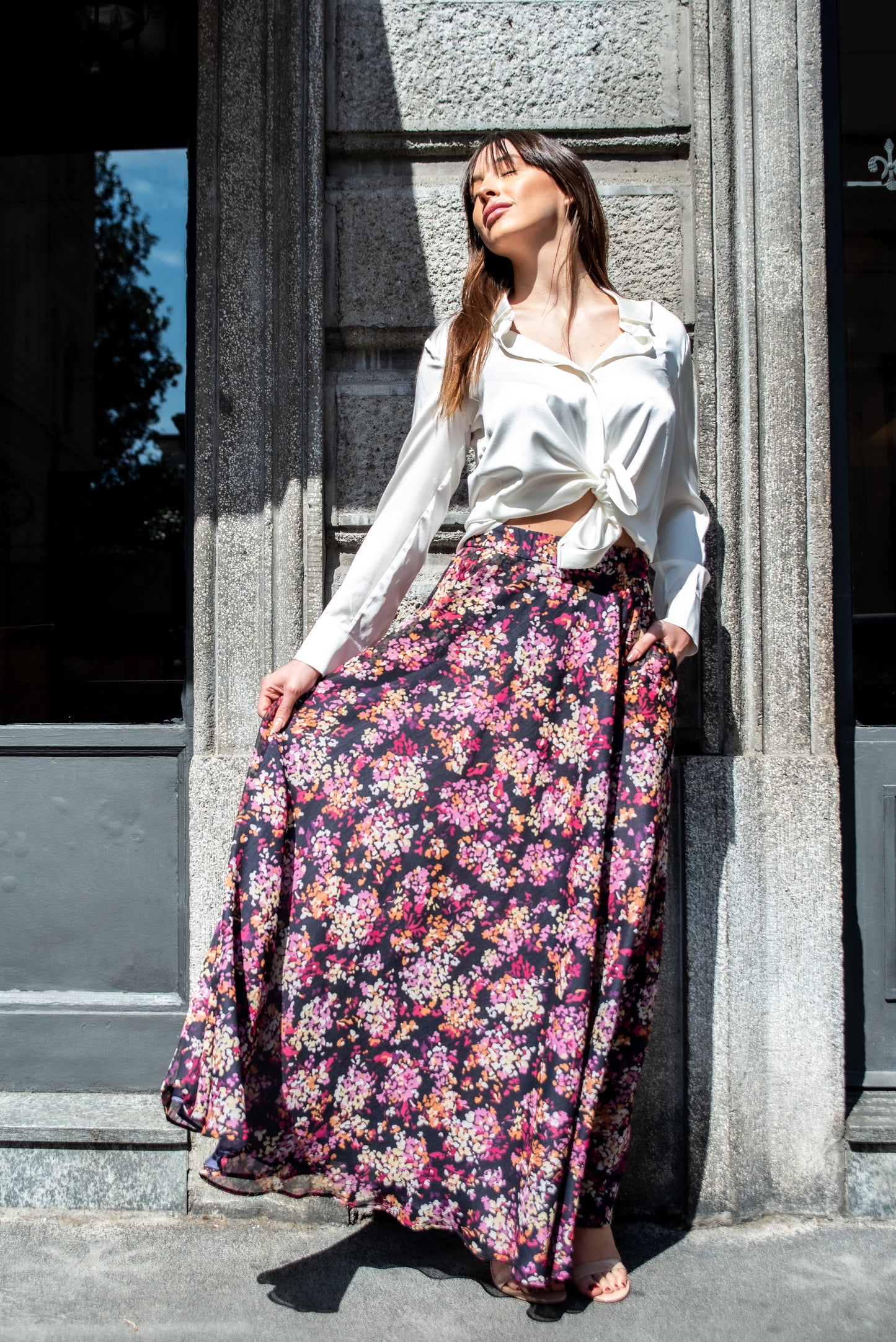 Gonna Malu’ Chiffon nero con fiori