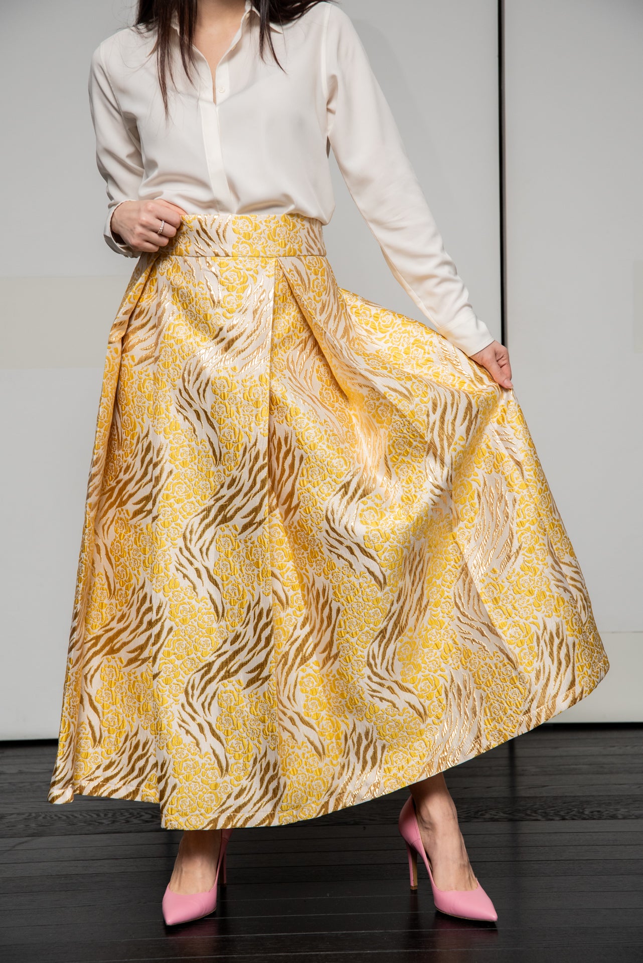 Gonna Robi Broccato giallo limone