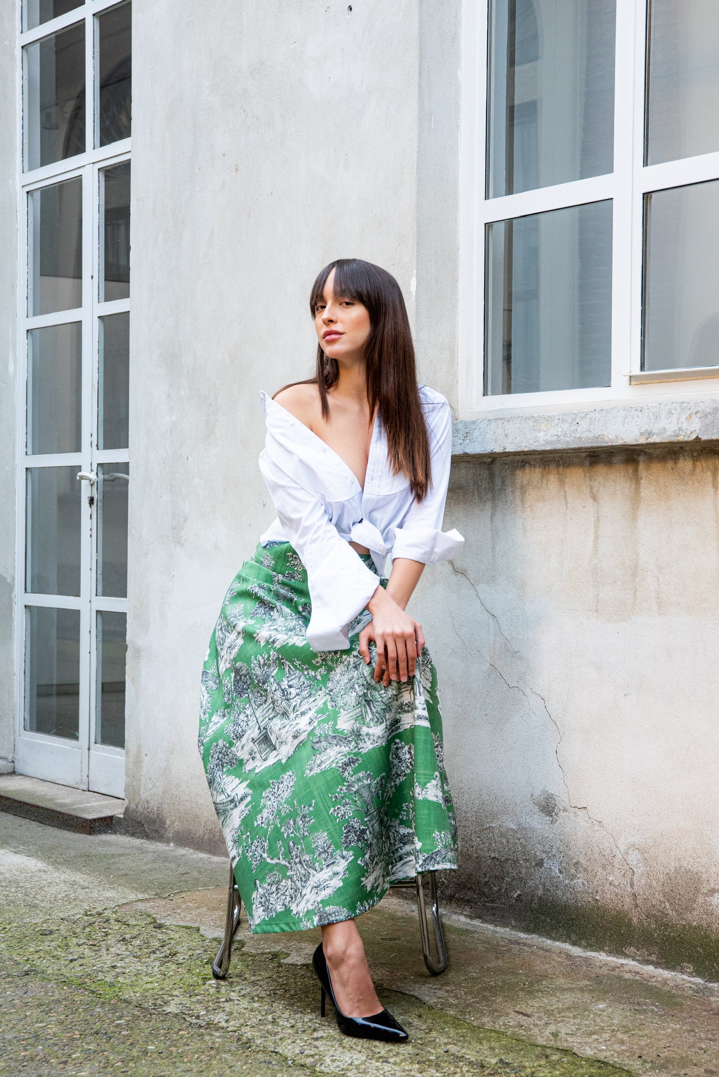 Gonna Valentina Toile de Jouy Verde