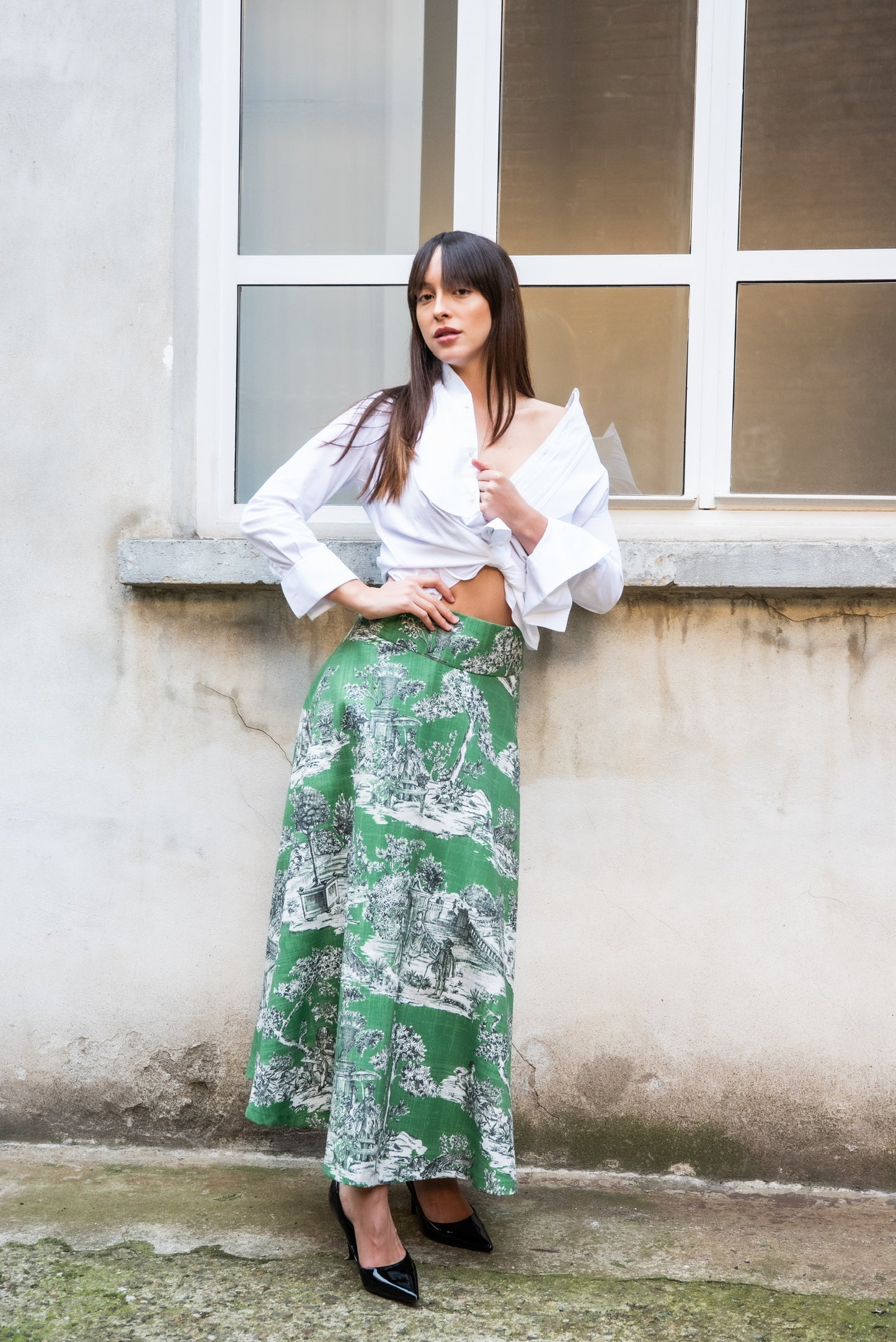 Gonna Valentina Toile de Jouy Verde
