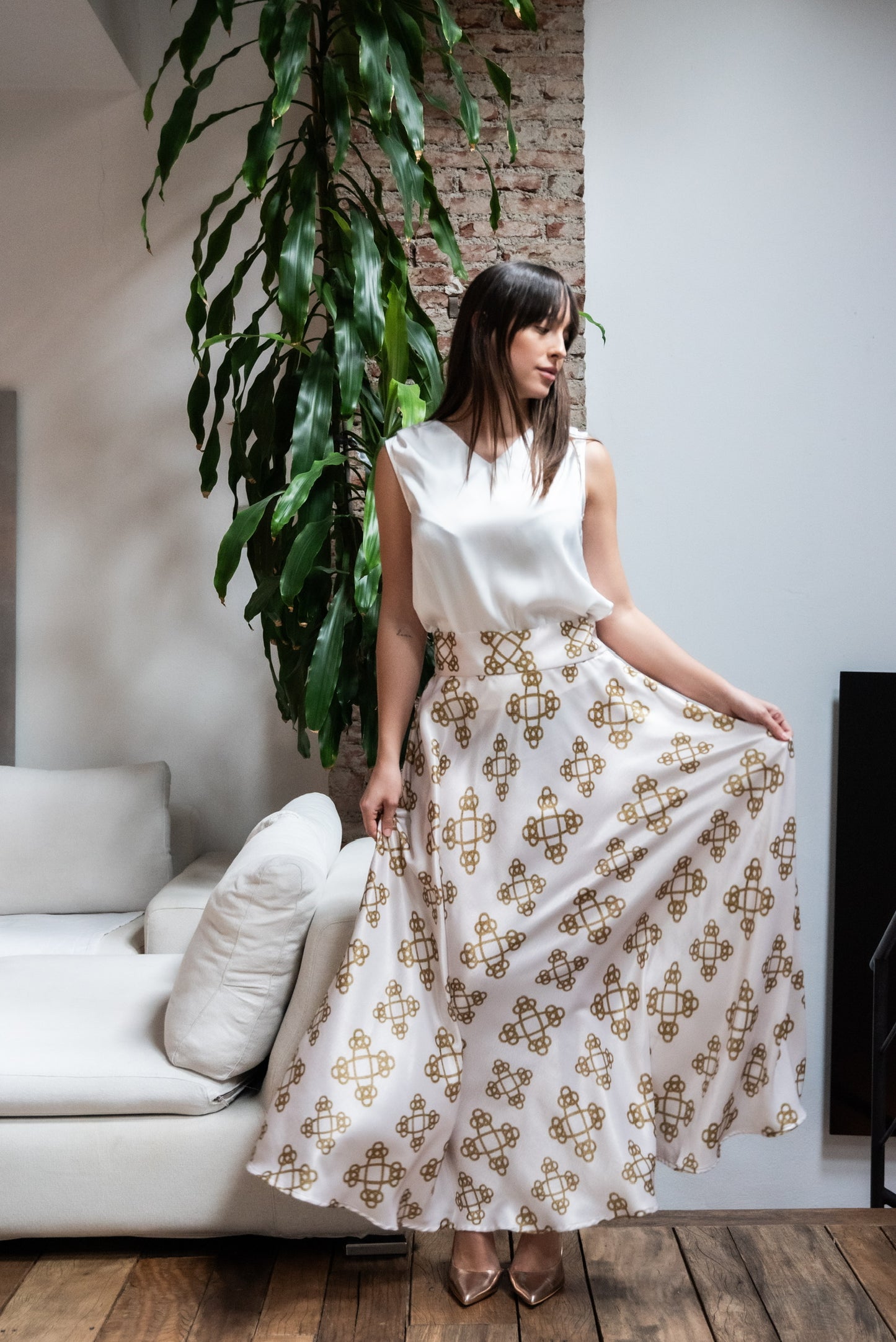 Gonna Valentina Tessuto Douchesse Catene Crema