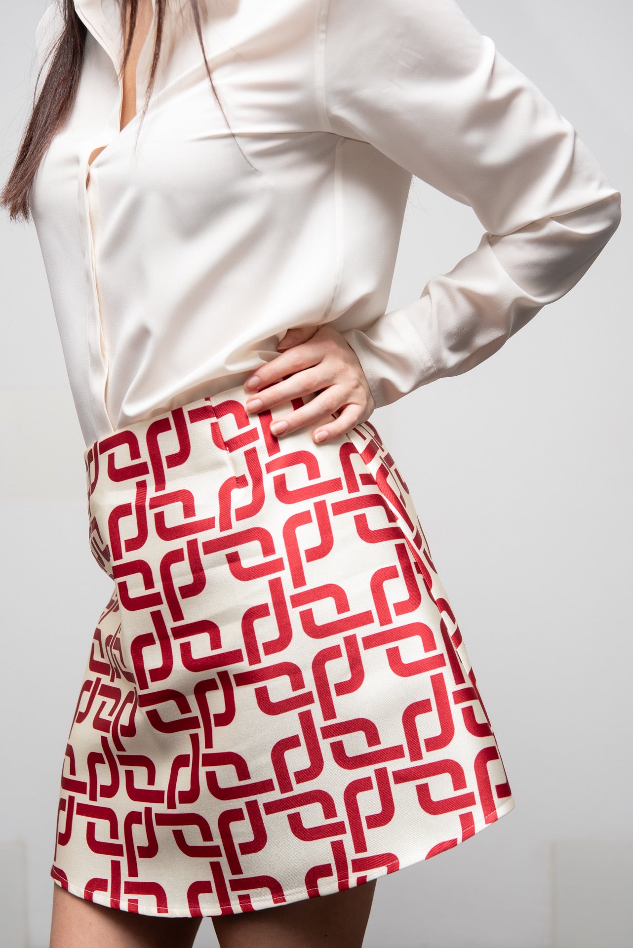 Minigonna Monica Mikado geometrico rosso