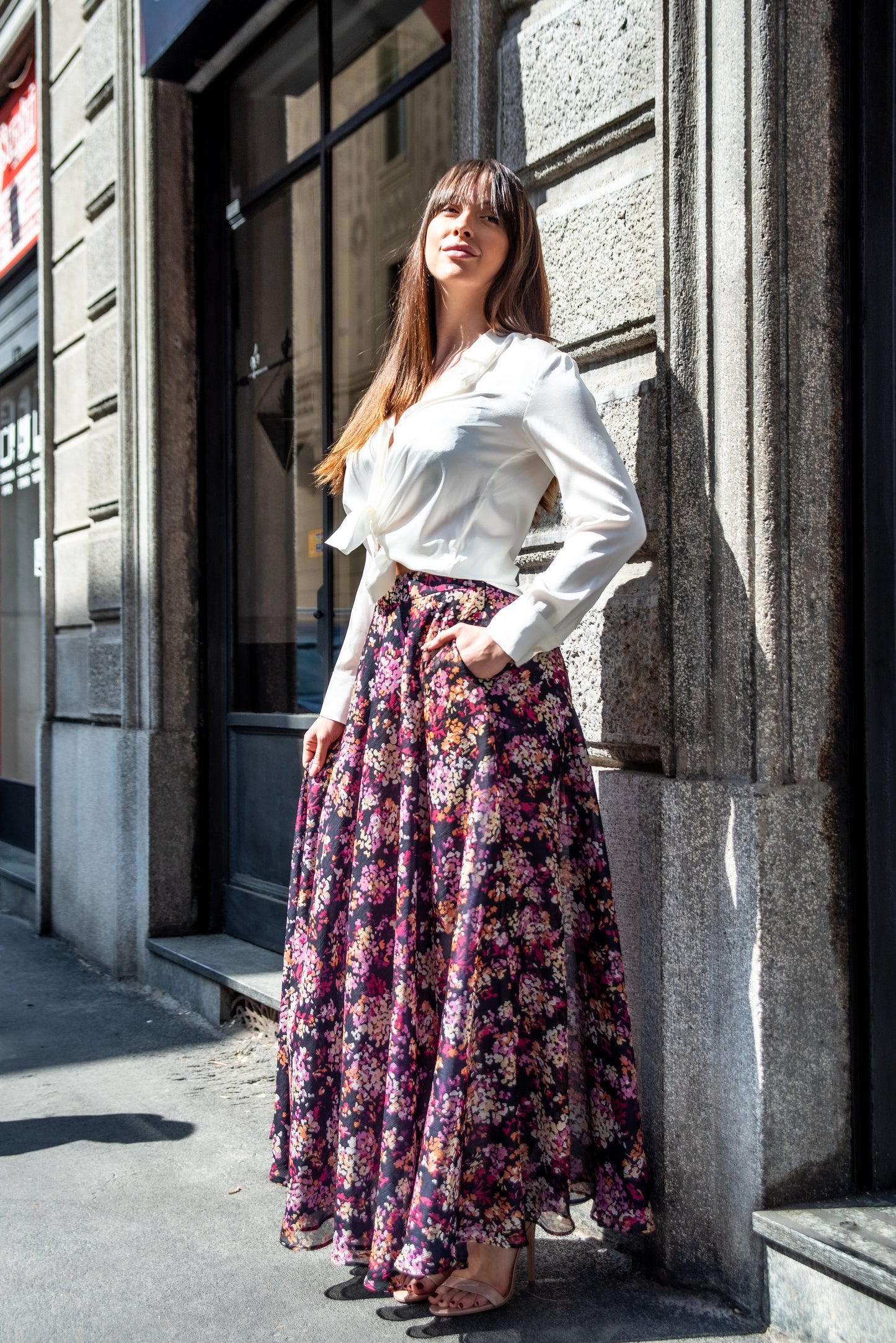 Gonna Malu’ Chiffon nero con fiori