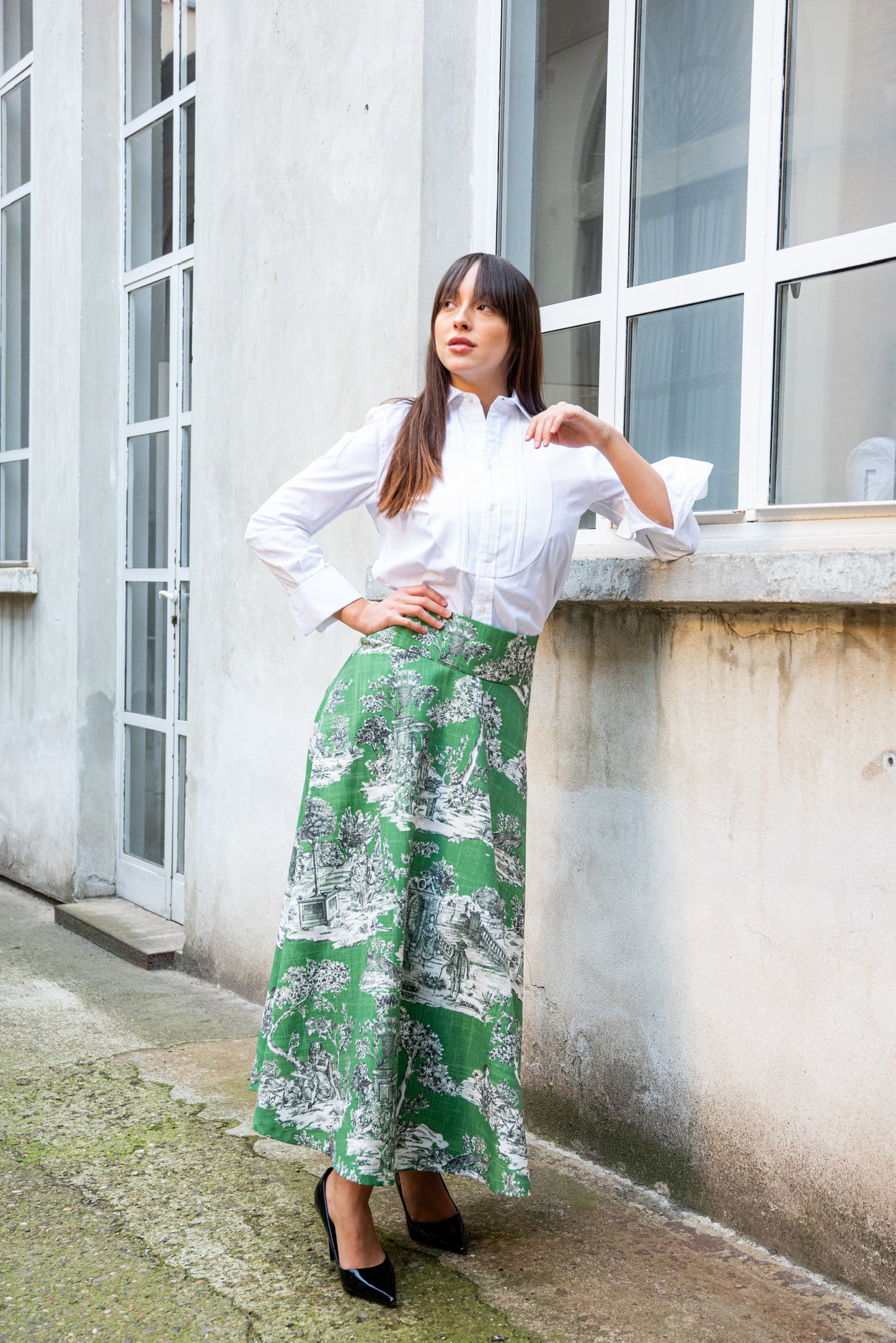 Gonna Valentina Toile de Jouy Verde