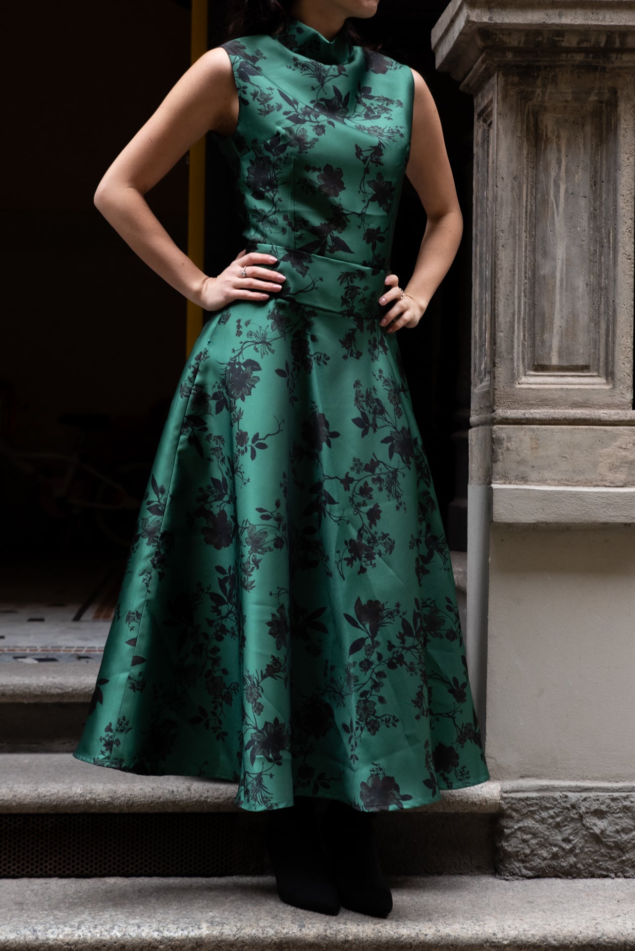 Gonna Valentina Fiori Verde Bosco
