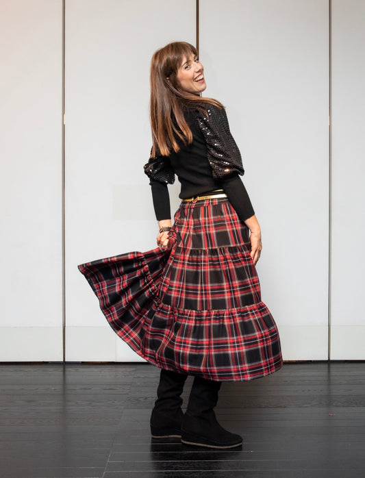 Gonna Franci Tartan Nero e Rosso