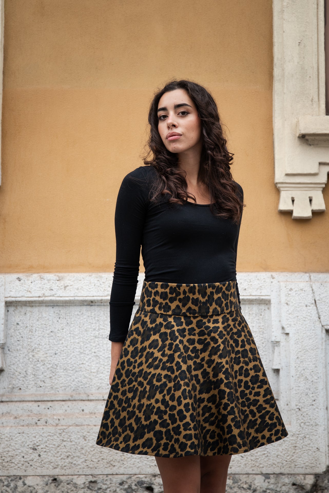 Gonna Valentina Corta Jeans Leopardo