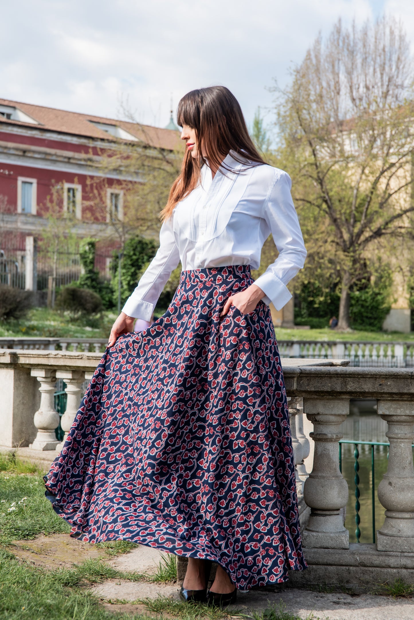 Gonna Malu’ in Chiffon blu e bordeaux