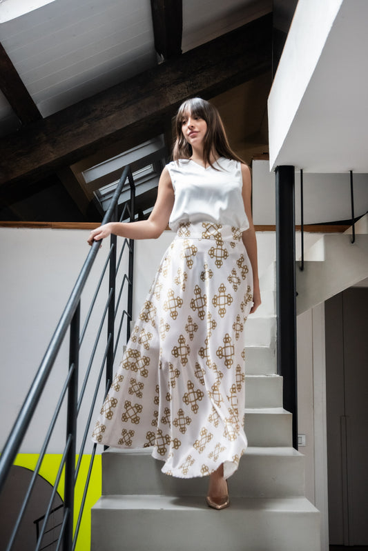 Gonna Valentina Tessuto Douchesse Catene Crema