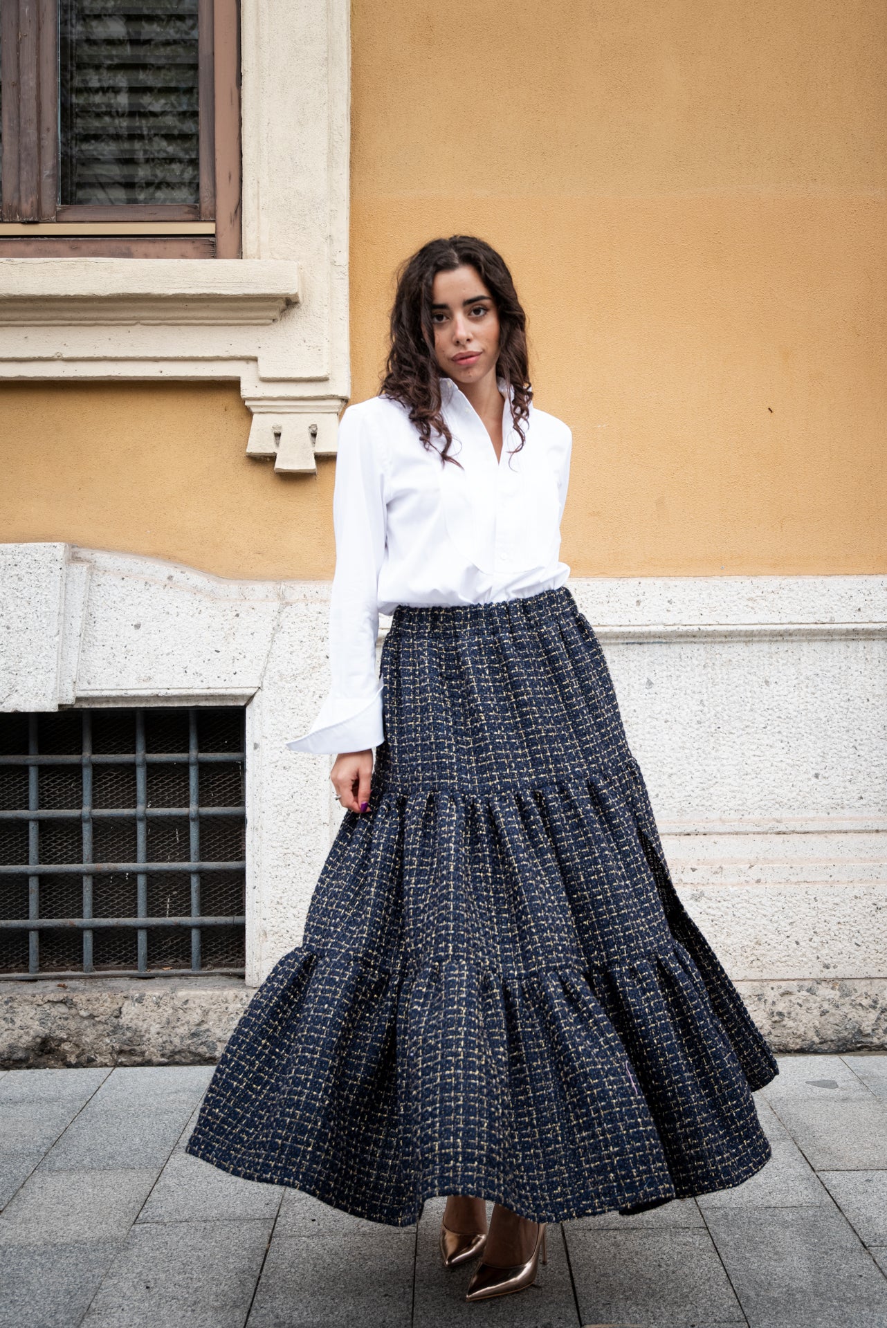 Gonna Franci Tweed Blu e Oro
