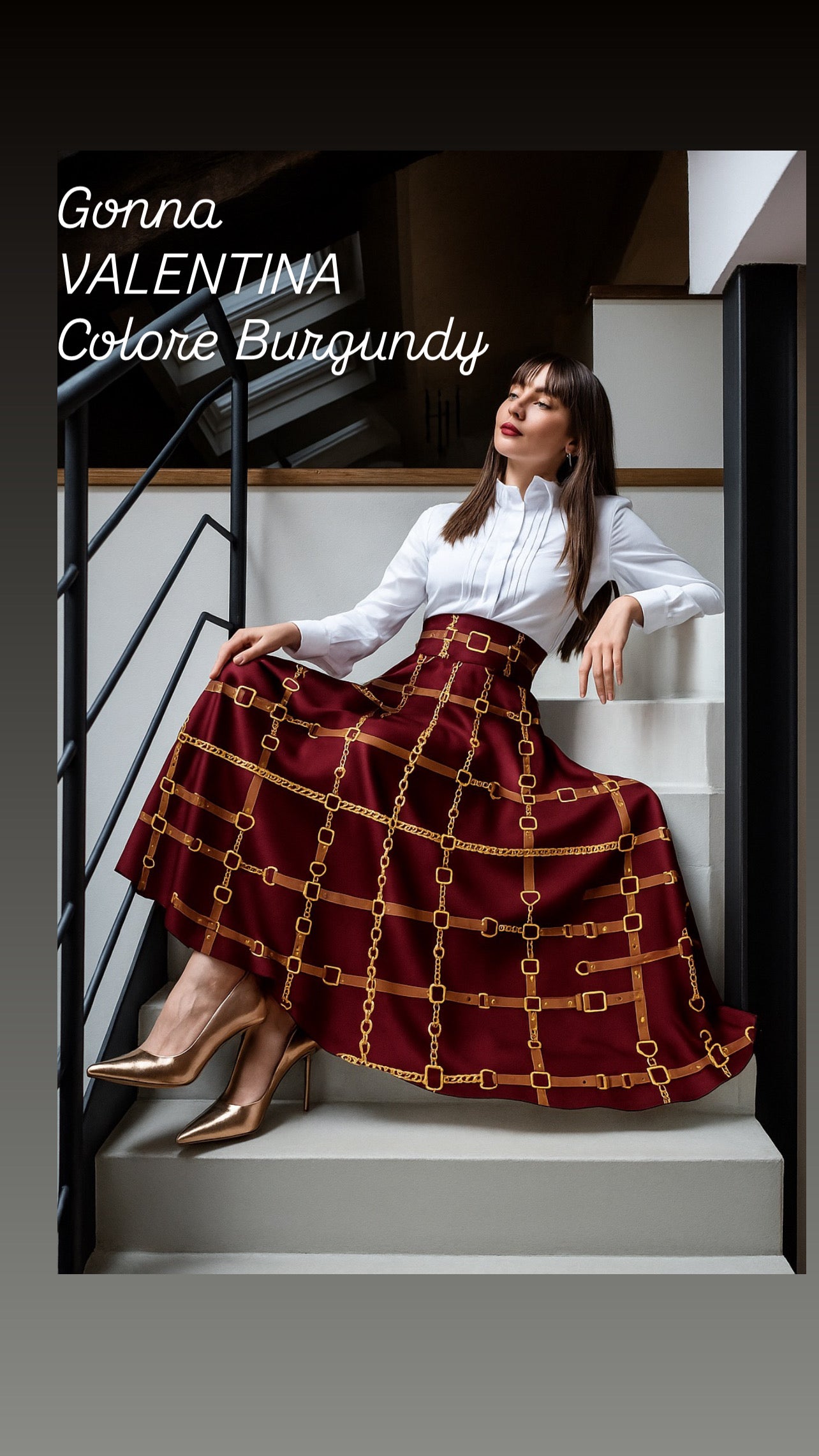 Gonna Valentina Tessuto Satin Cinghie Bordeaux