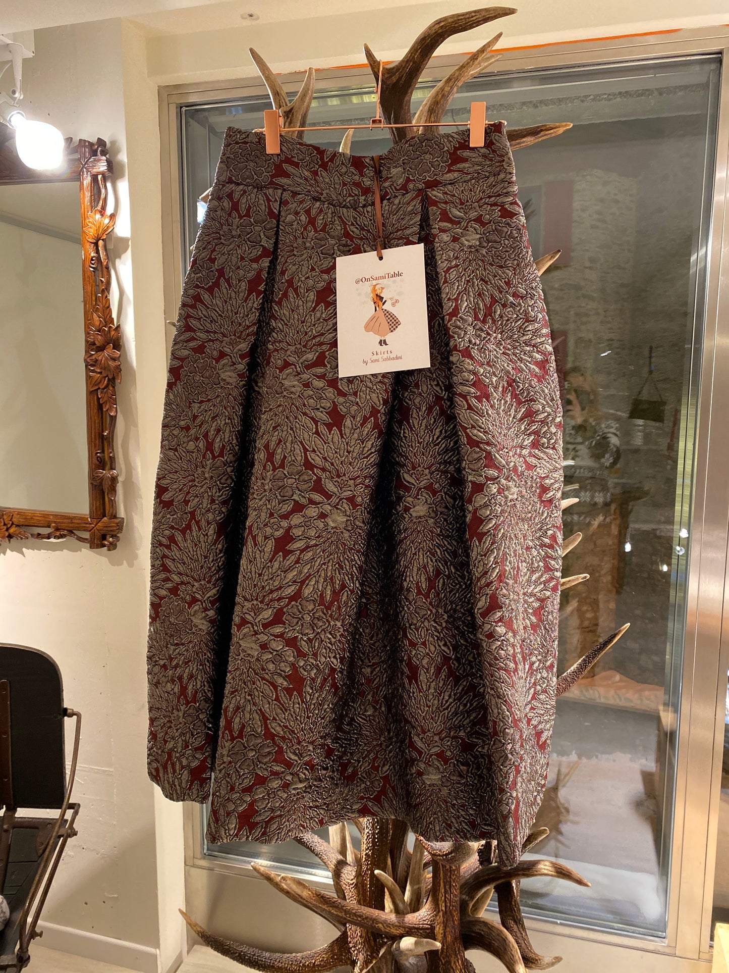 Gonna Robi Broccato Bordeaux e Argento