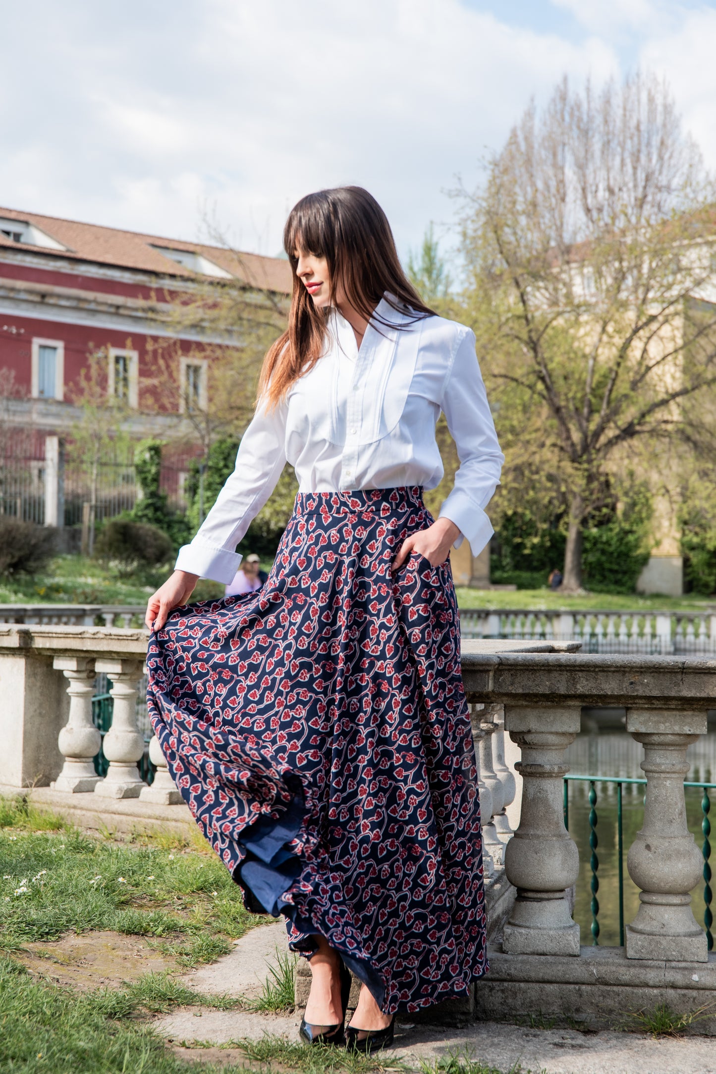 Gonna Malu’ in Chiffon blu e bordeaux