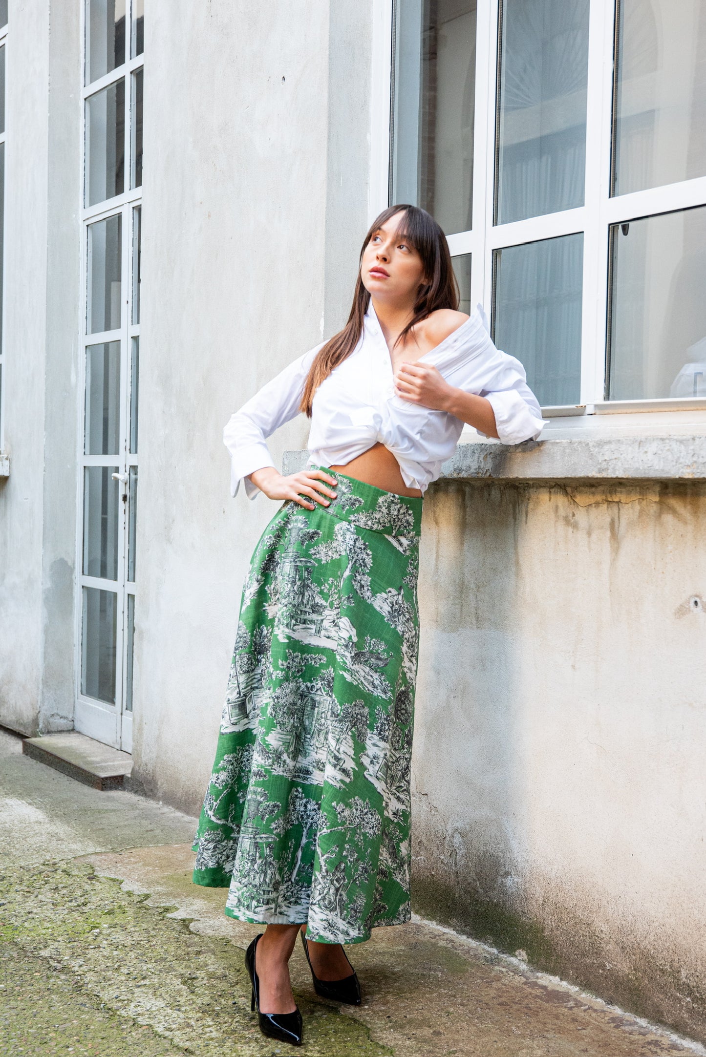 Gonna Valentina Toile de Jouy Verde