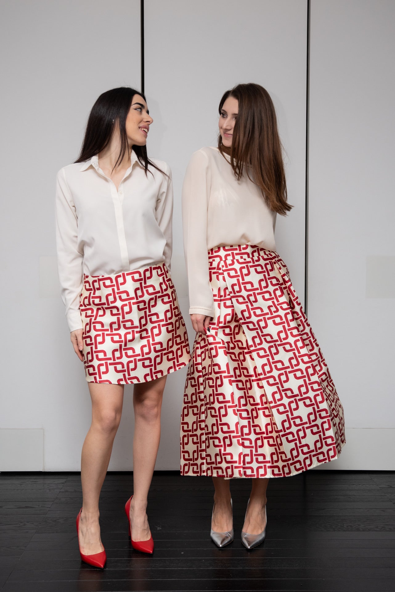 Minigonna Monica Mikado geometrico rosso