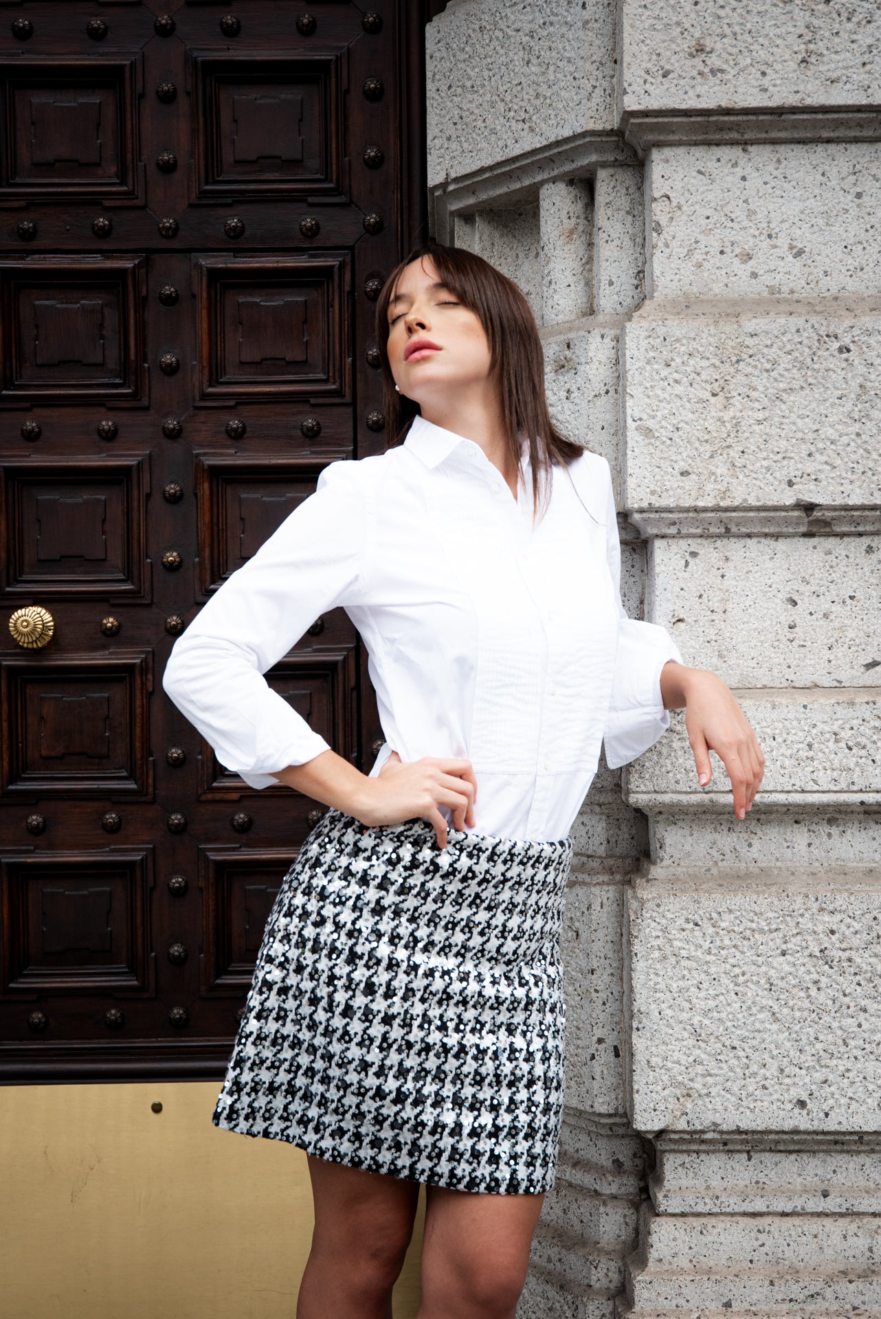Minigonna Monica in tweed Bianco e Nero con Paillettes
