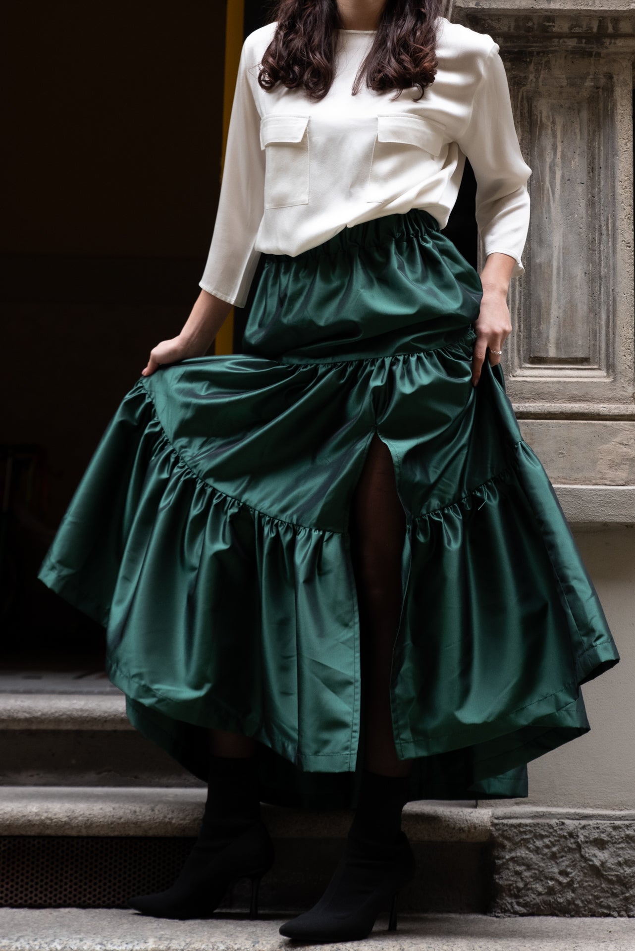 Gonna Franci Taffeta’ Verde Bosco