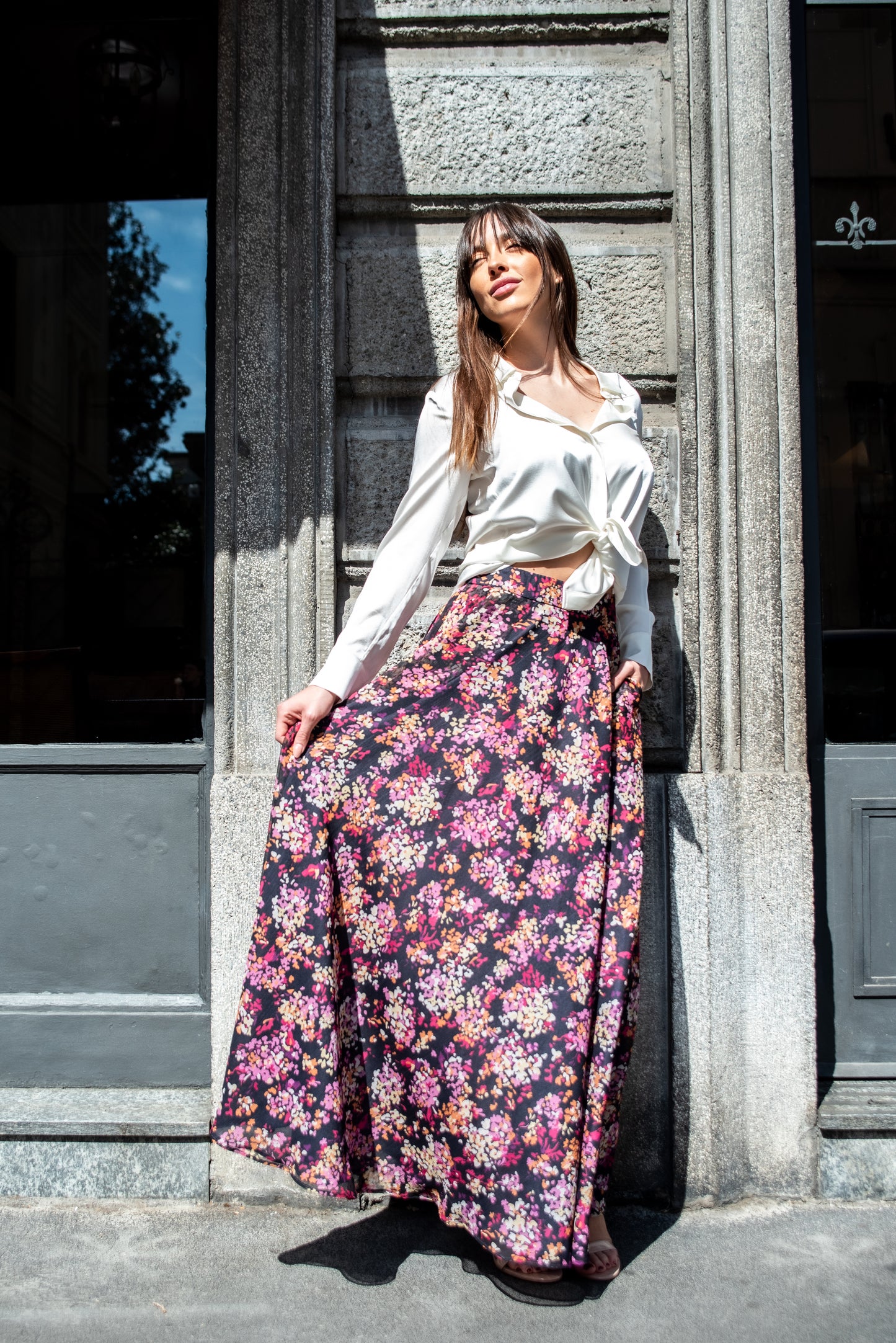 Gonna Malu’ Chiffon nero con fiori