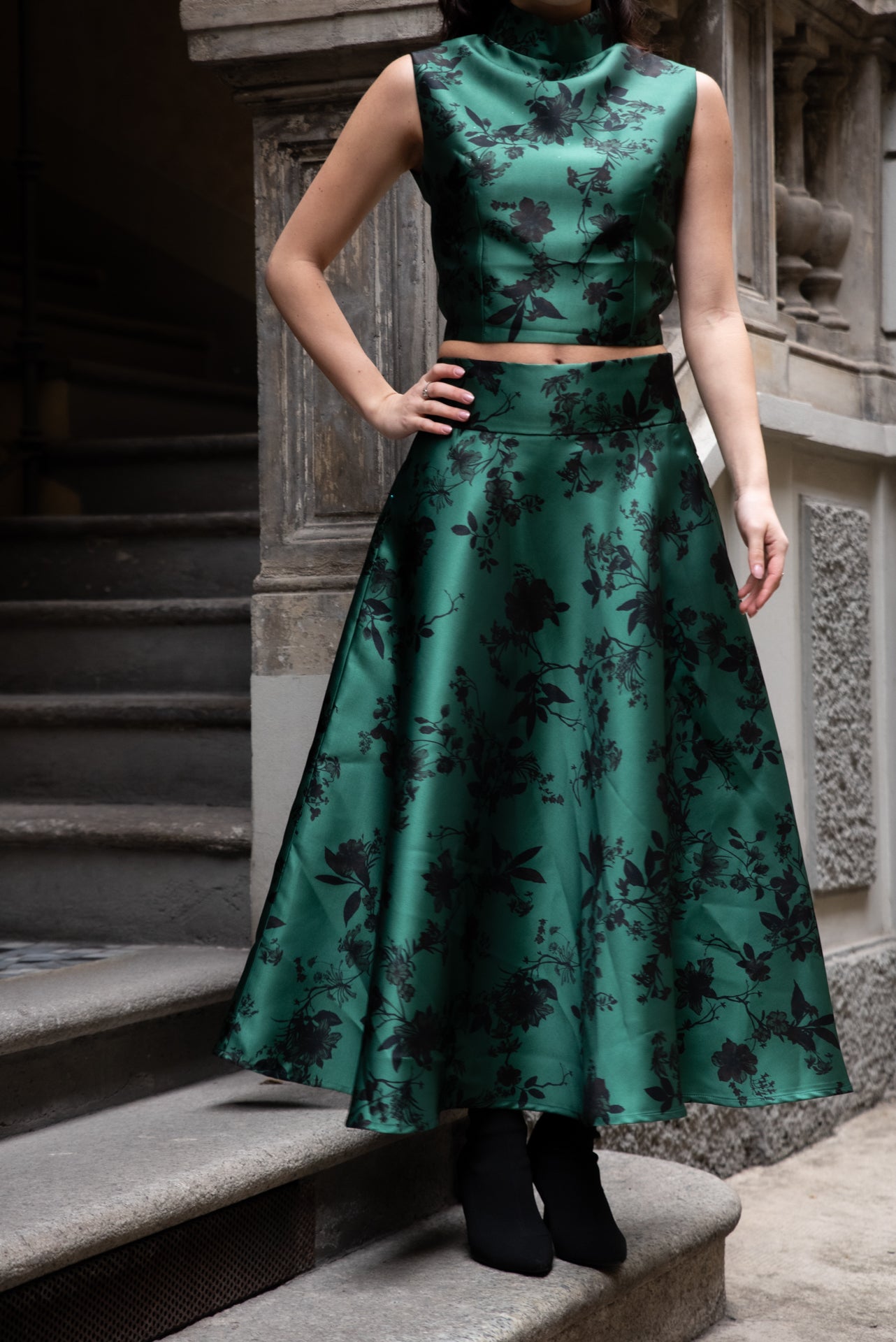 Gonna Valentina Fiori Verde Bosco