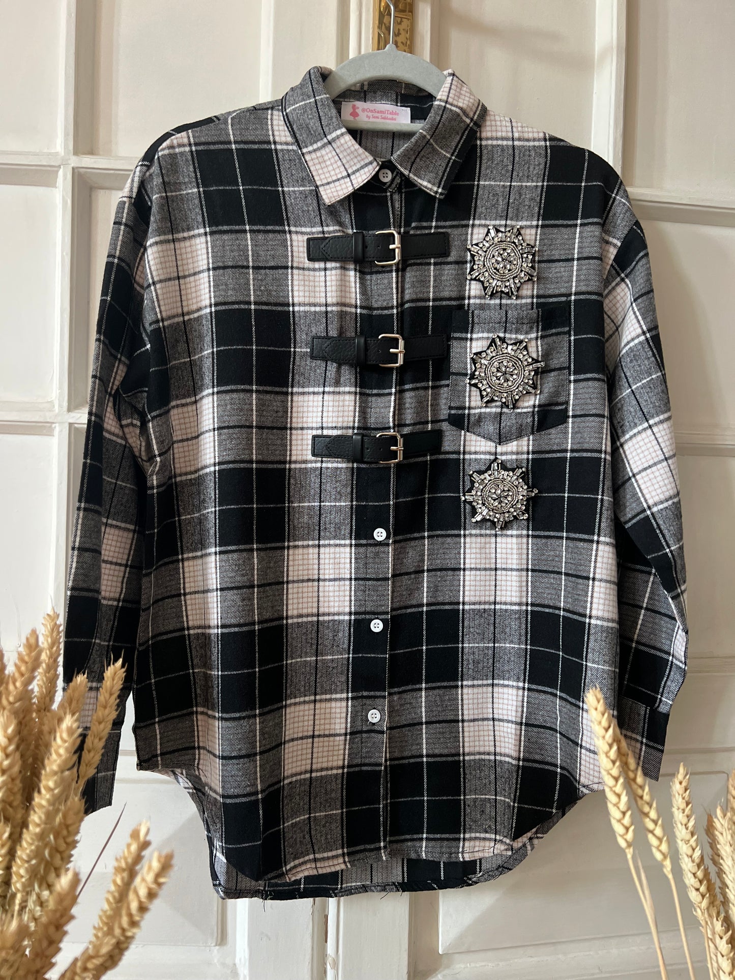 Camicia Bianca Quadri Neri Lacci e fiocchi di neve