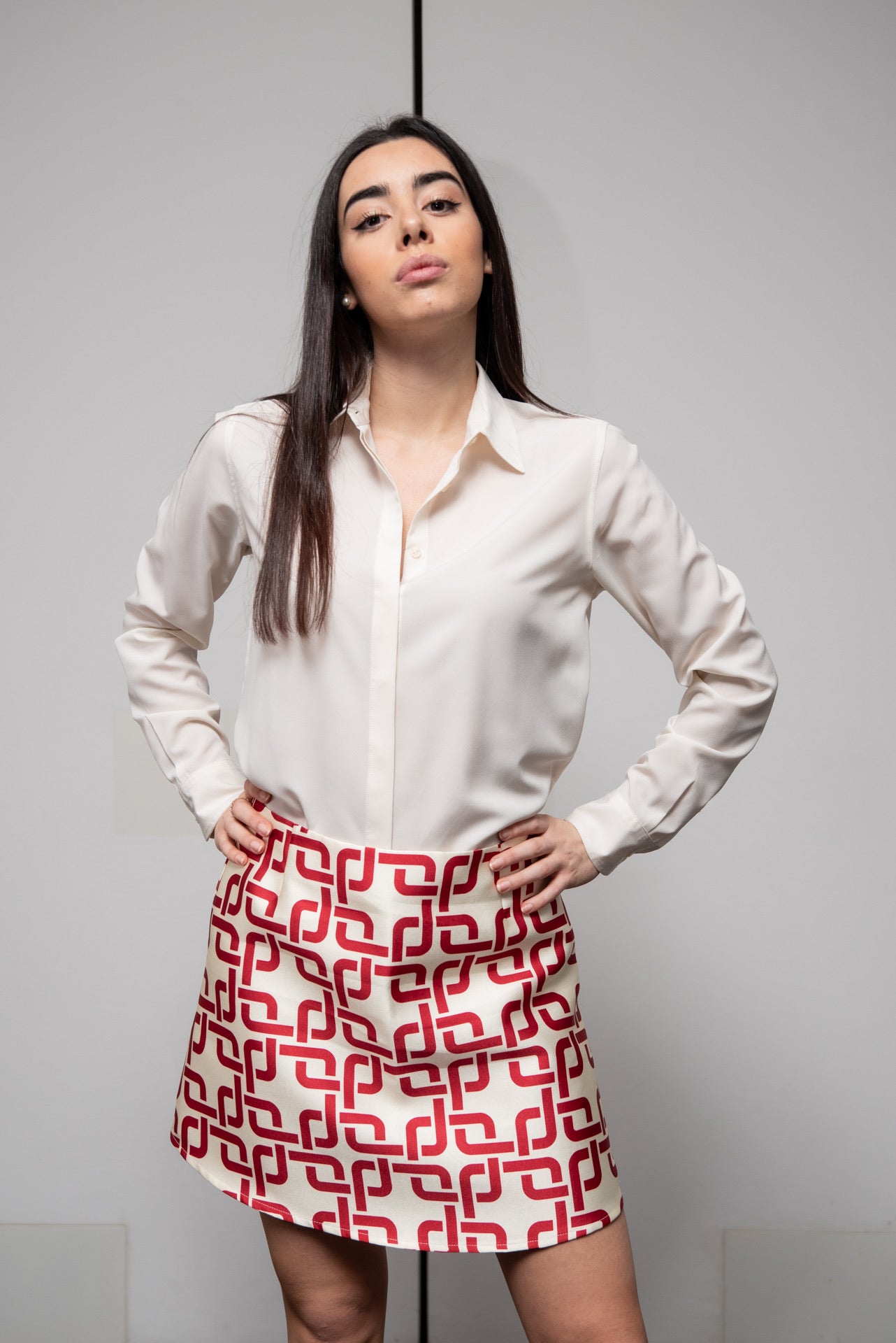 Minigonna Monica Mikado geometrico rosso