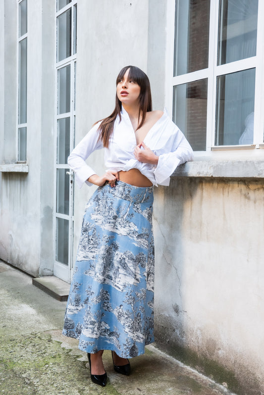 Gonna Valentina Toile de Jouy Azzurra