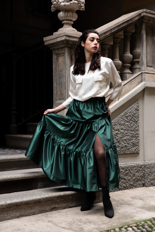 Gonna Franci Taffeta’ Verde Bosco